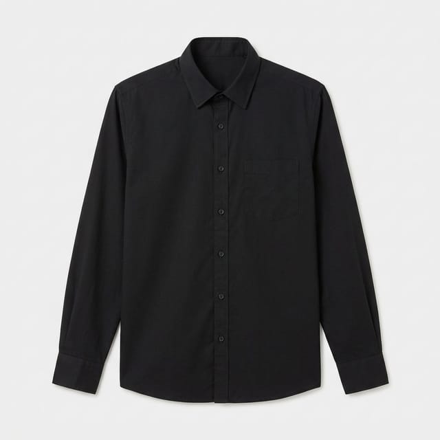 Men's Solid Black Cotton Casual Shirt